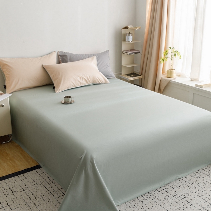 91家纺网 家纺一手货源 找家纺 卡姿家纺 2024春夏纯色双拼嵌绳款单床单—莫琳 莫琳 床单春风绿