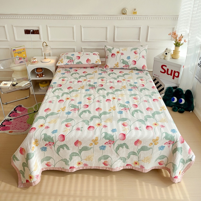 91家纺网 家纺一手货源 找家纺 沐纯家居 2024新款40S13372双面纯棉床盖三件套 时榴