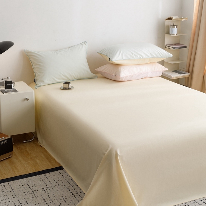 91家纺网 家纺一手货源 找家纺 卡姿家纺 2024春夏纯色双拼嵌绳款单床单—莫琳 莫琳 床单芝士黄