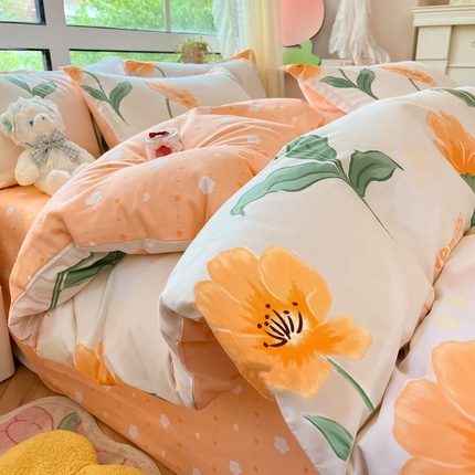  集布 2024新款13070全棉印花系列单被套 莫兰花橙