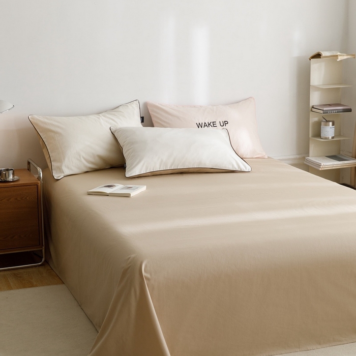 91家纺网 家纺一手货源 找家纺 卡姿家纺 2024春夏纯色双拼嵌绳款单床单—莫琳 莫琳 床单奶油棕