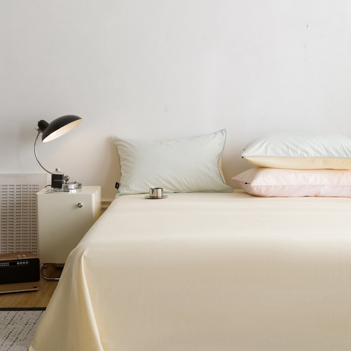 91家纺网 家纺一手货源 找家纺 卡姿家纺 2024春夏纯色双拼嵌绳款单床单—莫琳 莫琳 床单芝士黄