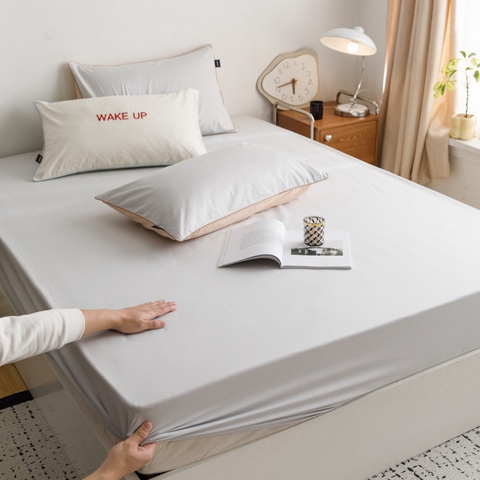 91家纺网 家纺一手货源 找家纺 卡姿家纺 2024春夏纯色双拼嵌绳款单床笠—莫琳 莫琳 床笠梧桐灰