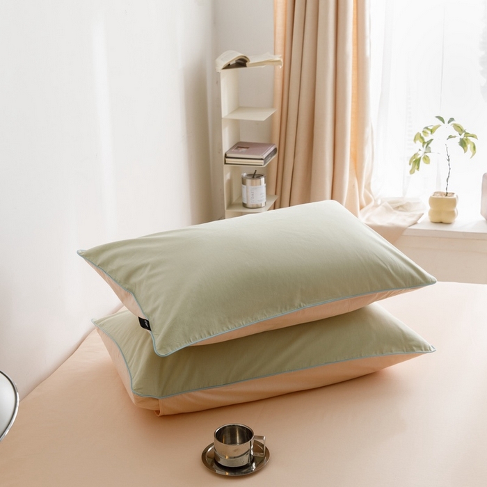 91家纺网 家纺一手货源 找家纺 卡姿家纺 2024春夏纯色双拼嵌绳款单枕套—莫琳 莫琳 枕套绿杏