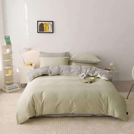 91家纺网 家纺一手货源 找家纺 卡姿家纺 2024春夏简约纽扣款四件套—夏沫 夏沫绿