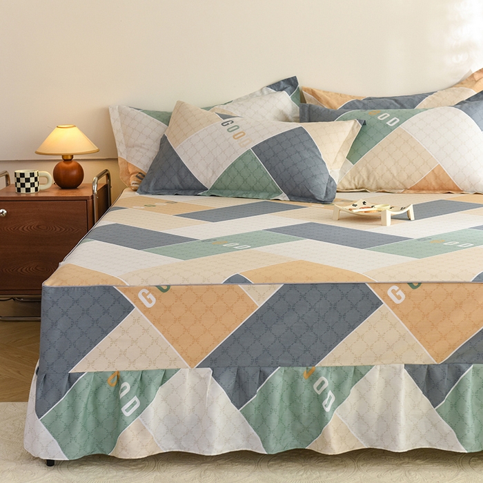 91家纺网 家纺一手货源 找家纺 八十八家纺 2025新款全棉12868系列四件套单品床裙 街角咖啡