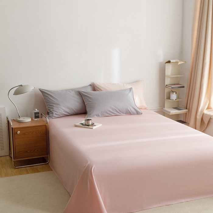 91家纺网 家纺一手货源 找家纺 卡姿家纺 2024春夏纯色双拼嵌绳款单床单—莫琳 莫琳 床单芍药粉