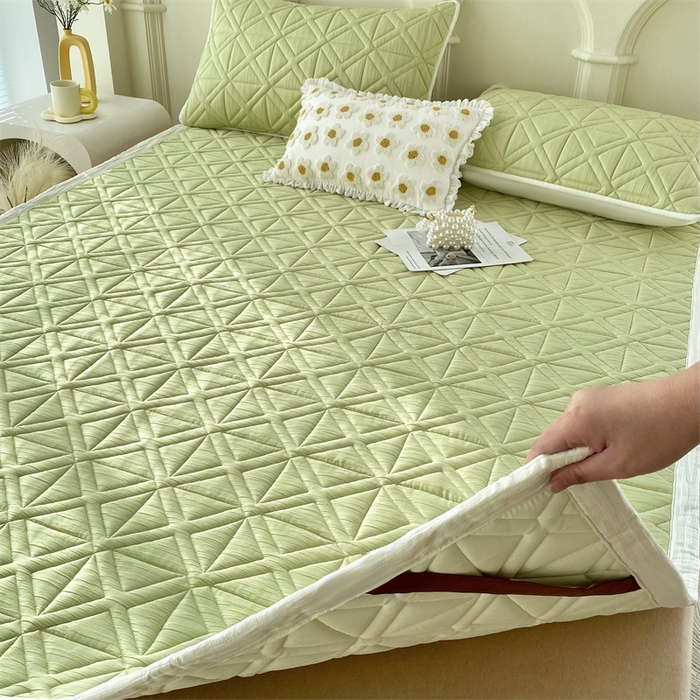 91家纺网 家纺一手货源 找家纺 鑫钰 2024新款A类水洗棉大豆夹棉床护垫 芊语-抹茶绿