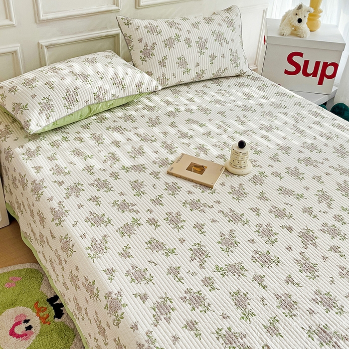 91家纺网 家纺一手货源 找家纺 沐纯家居 2024新款40S13372双面纯棉床盖三件套 铃兰花