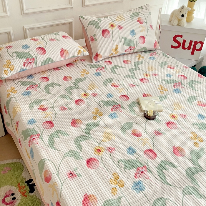 91家纺网 家纺一手货源 找家纺 沐纯家居 2024新款40S13372双面纯棉床盖三件套 时榴