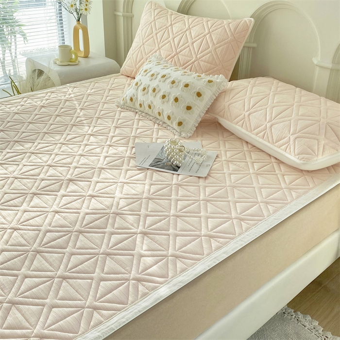 91家纺网 家纺一手货源 找家纺 鑫钰 2024新款A类水洗棉大豆夹棉床护垫 芊语-浅妃粉