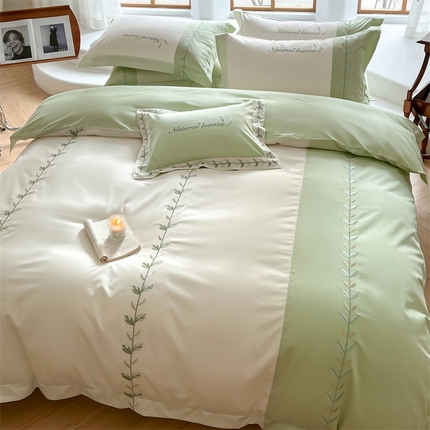 蓝米卡夫 2024新品-全棉法式森林有氧系高端拼接刺绣宽边系列 有氧系-绿