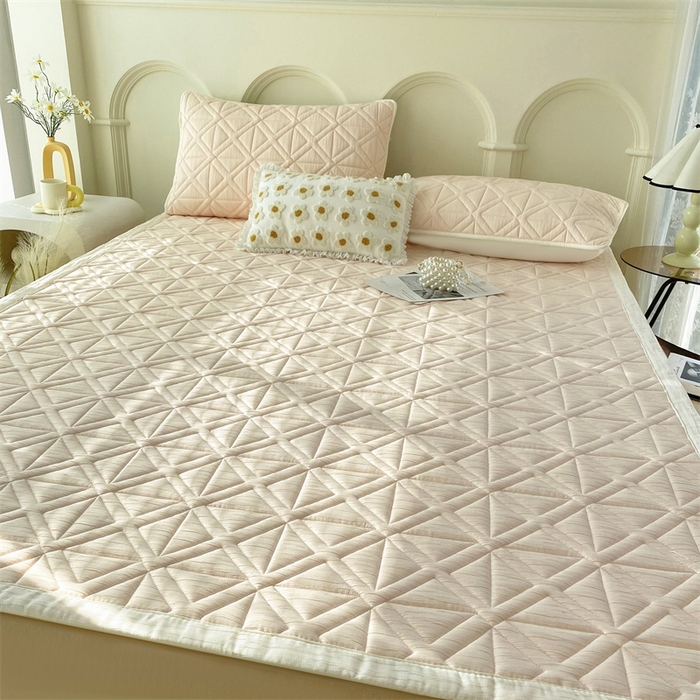 91家纺网 家纺一手货源 找家纺 鑫钰 2024新款A类水洗棉大豆夹棉床护垫 芊语-浅妃粉