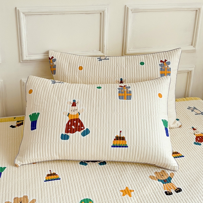 91家纺网 家纺一手货源 找家纺 沐纯家居 2024新款40S13372双面纯棉床盖三件套 快乐童年