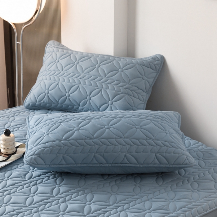 91家纺网 家纺一手货源 找家纺 鑫钰 2024新款A类防水大豆夹棉床笠-麦穗 花穗-优雅蓝