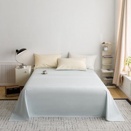 91家纺网 家纺一手货源 找家纺 卡姿家纺 2024春夏纯色双拼嵌绳款单床单—莫琳 莫琳 床单浅云蓝