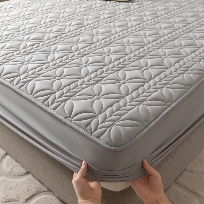 91家纺网 家纺一手货源 找家纺 鑫钰 2024新款A类防水大豆夹棉床笠-麦穗 花穗-低调灰