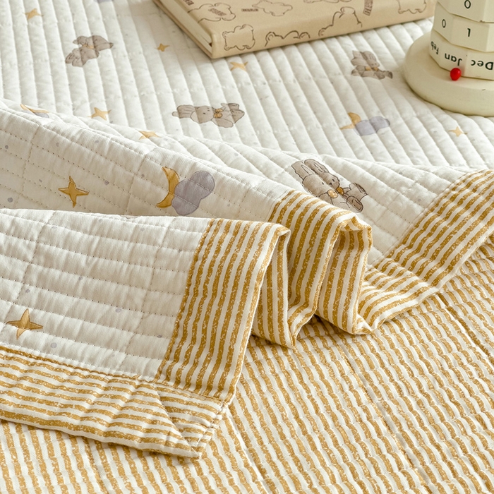 91家纺网 家纺一手货源 找家纺 沐纯家居 2024新款40S13372双面纯棉床盖三件套 月亮兔