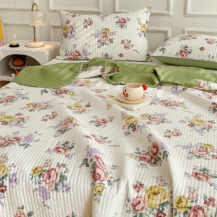 91家纺网 家纺一手货源 找家纺 沐纯家居 2024新款40S13372双面纯棉床盖三件套 粉末年华