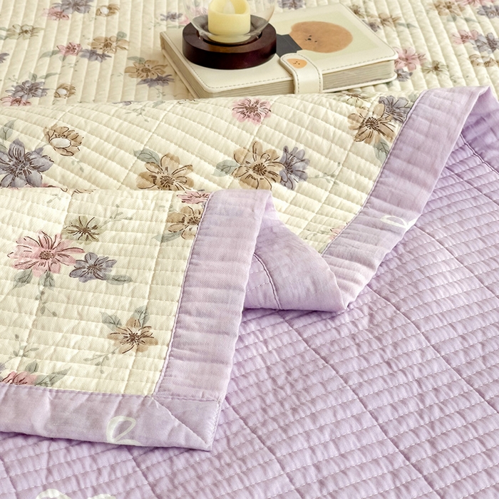 91家纺网 家纺一手货源 找家纺 沐纯家居 2024新款40S13372双面纯棉床盖三件套 暖夏清风