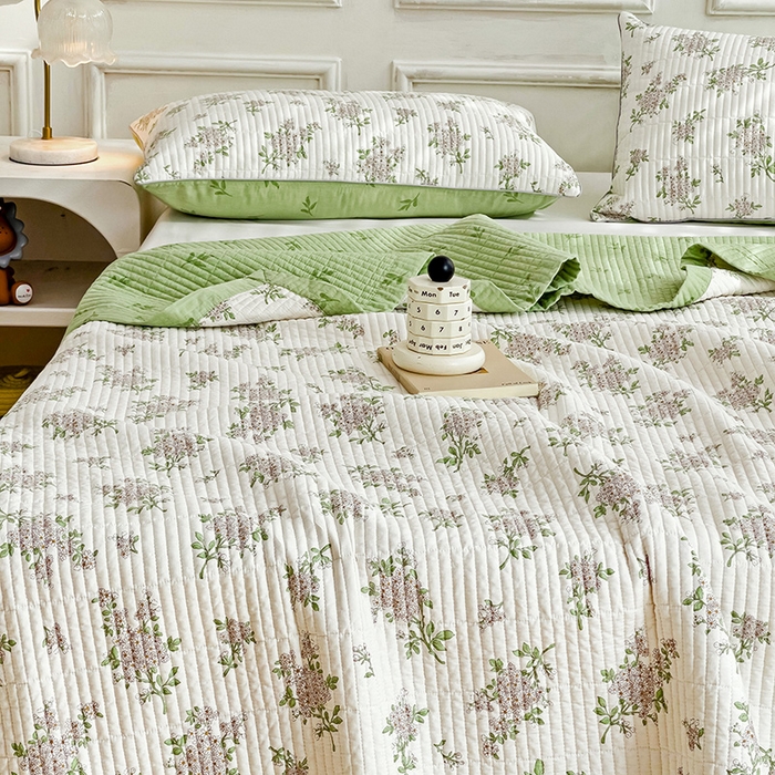 91家纺网 家纺一手货源 找家纺 沐纯家居 2024新款40S13372双面纯棉床盖三件套 铃兰花