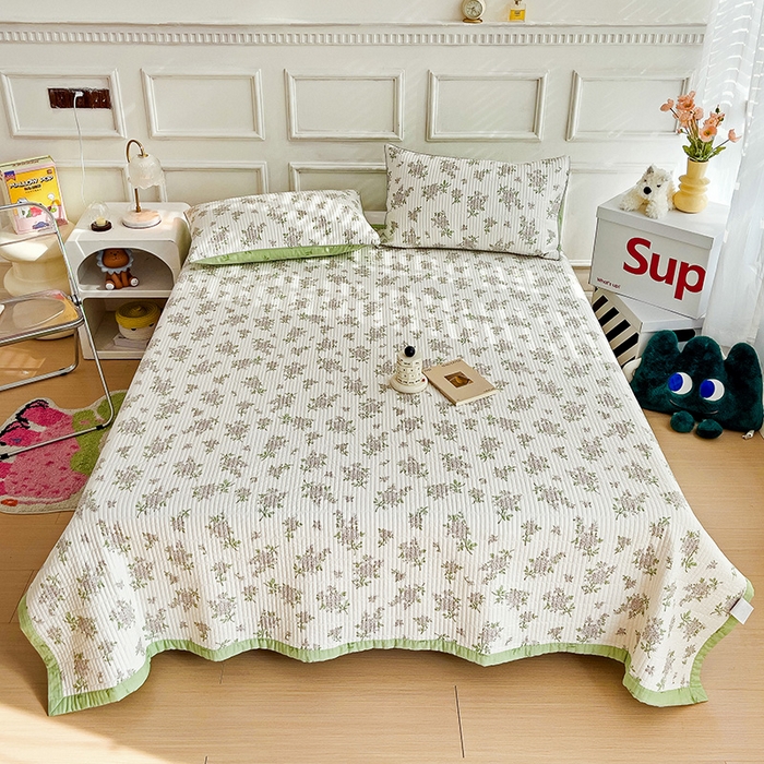 91家纺网 家纺一手货源 找家纺 沐纯家居 2024新款40S13372双面纯棉床盖三件套 铃兰花