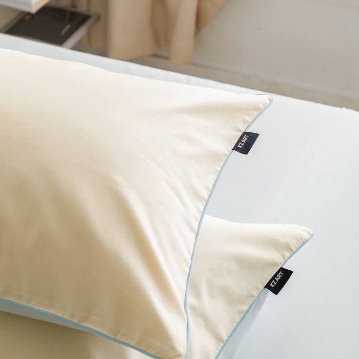 91家纺网 家纺一手货源 找家纺 卡姿家纺 2024春夏纯色双拼嵌绳款单枕套—莫琳 莫琳 枕套黄蓝