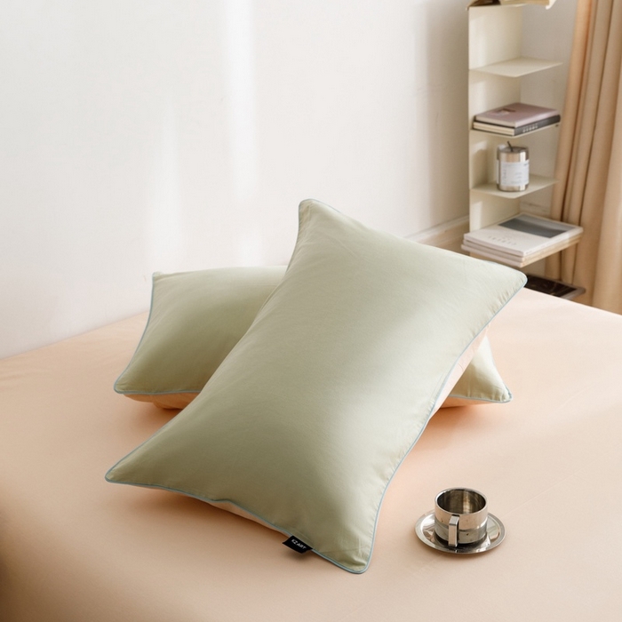 91家纺网 家纺一手货源 找家纺 卡姿家纺 2024春夏纯色双拼嵌绳款单枕套—莫琳 莫琳 枕套绿杏