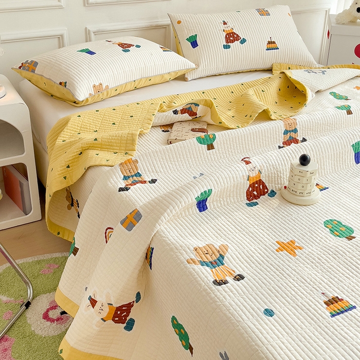 91家纺网 家纺一手货源 找家纺 沐纯家居 2024新款40S13372双面纯棉床盖三件套 快乐童年