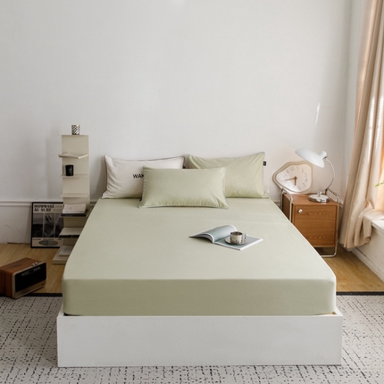 91家纺网 家纺一手货源 找家纺 卡姿家纺 2024春夏纯色双拼嵌绳款单床笠—莫琳 莫琳 床笠豆绿