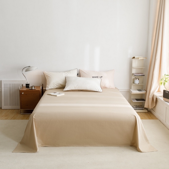 91家纺网 家纺一手货源 找家纺 卡姿家纺 2024春夏纯色双拼嵌绳款单床单—莫琳 莫琳 床单奶油棕