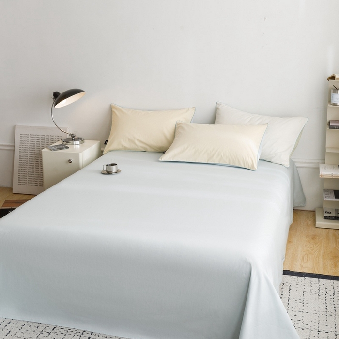 91家纺网 家纺一手货源 找家纺 卡姿家纺 2024春夏纯色双拼嵌绳款单床单—莫琳 莫琳 床单浅云蓝