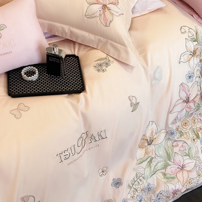 91家纺网 家纺一手货源 找家纺 卡姿家纺 2024春夏优雅刺绣四件套— 摩尔花园1 摩尔花园米杏