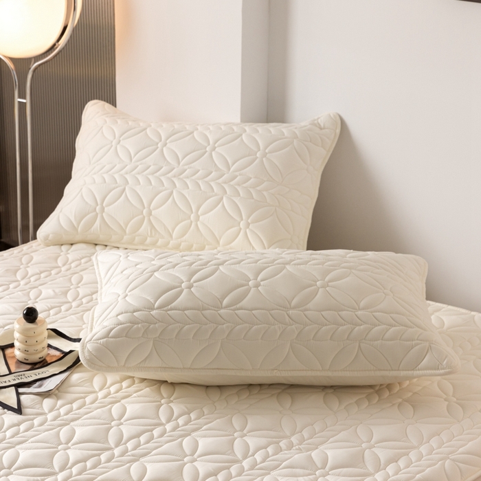 91家纺网 家纺一手货源 找家纺 鑫钰 2024新款A类防水大豆夹棉床笠-麦穗 花穗-月光白