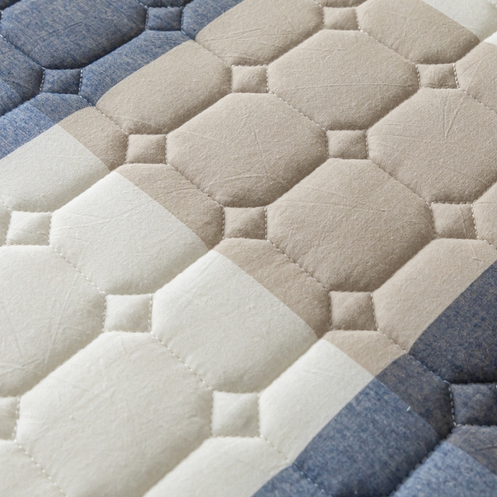 91家纺网 家纺一手货源 找家纺 鑫钰 2024新款无印风水洗棉水洗亲肤大豆夹棉床笠-简格 简格-蓝大格