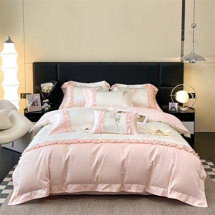 91家纺网 家纺一手货源 找家纺 （总）蓝米卡夫 2024新品-全棉芭莎韩系刺绣拼接宽边系列