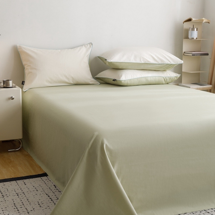 91家纺网 家纺一手货源 找家纺 卡姿家纺 2024春夏纯色双拼嵌绳款单床单—莫琳 莫琳 床单豆绿