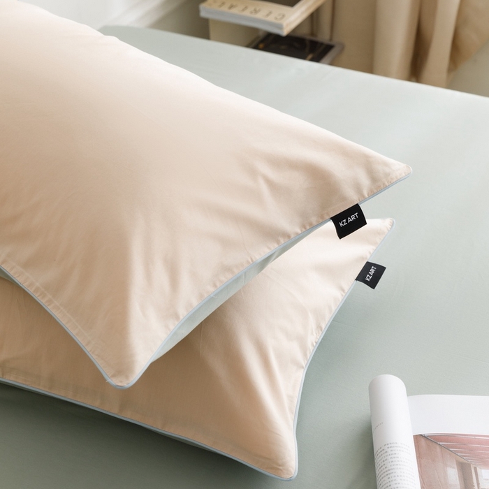 91家纺网 家纺一手货源 找家纺 卡姿家纺 2024春夏纯色双拼嵌绳款单枕套—莫琳 莫琳 枕套杏绿