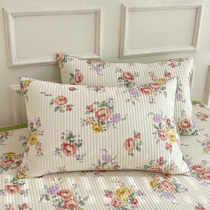 91家纺网 家纺一手货源 找家纺 沐纯家居 2024新款40S13372双面纯棉床盖三件套 粉末年华