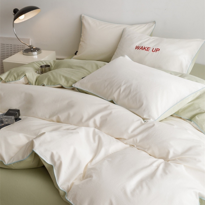 91家纺网 家纺一手货源 找家纺 卡姿家纺 2024春夏纯色双拼嵌绳款四件套—莫琳 莫琳白绿