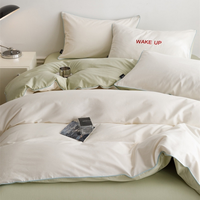 91家纺网 家纺一手货源 找家纺 卡姿家纺 2024春夏纯色双拼嵌绳款四件套—莫琳 莫琳白绿