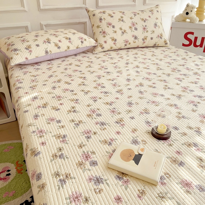 91家纺网 家纺一手货源 找家纺 沐纯家居 2024新款40S13372双面纯棉床盖三件套 暖夏清风