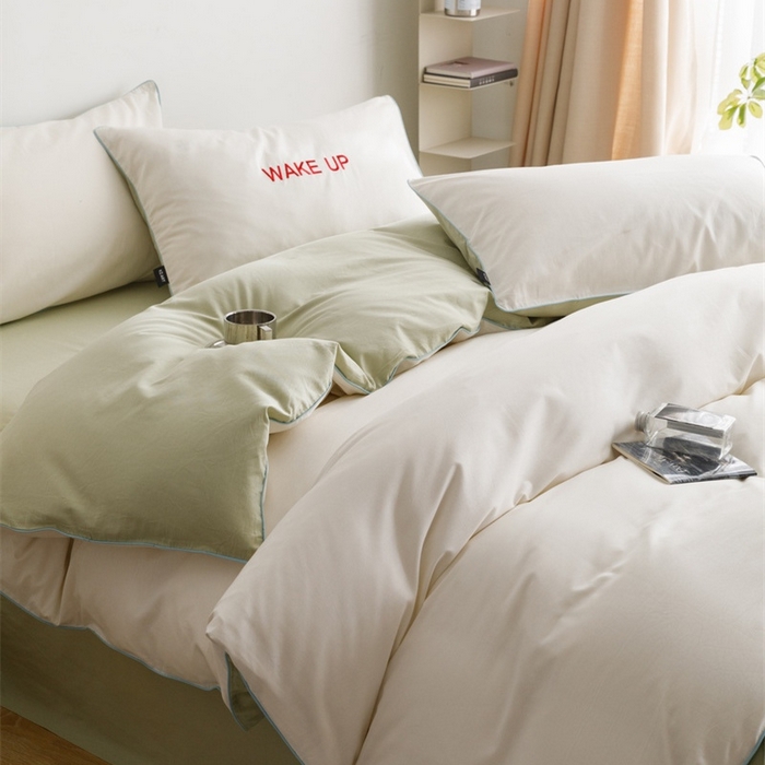 91家纺网 家纺一手货源 找家纺 卡姿家纺 2024春夏纯色双拼嵌绳款四件套—莫琳 莫琳白绿