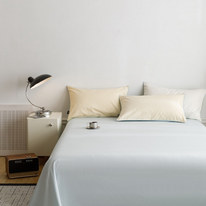 91家纺网 家纺一手货源 找家纺 卡姿家纺 2024春夏纯色双拼嵌绳款单床单—莫琳 莫琳 床单浅云蓝