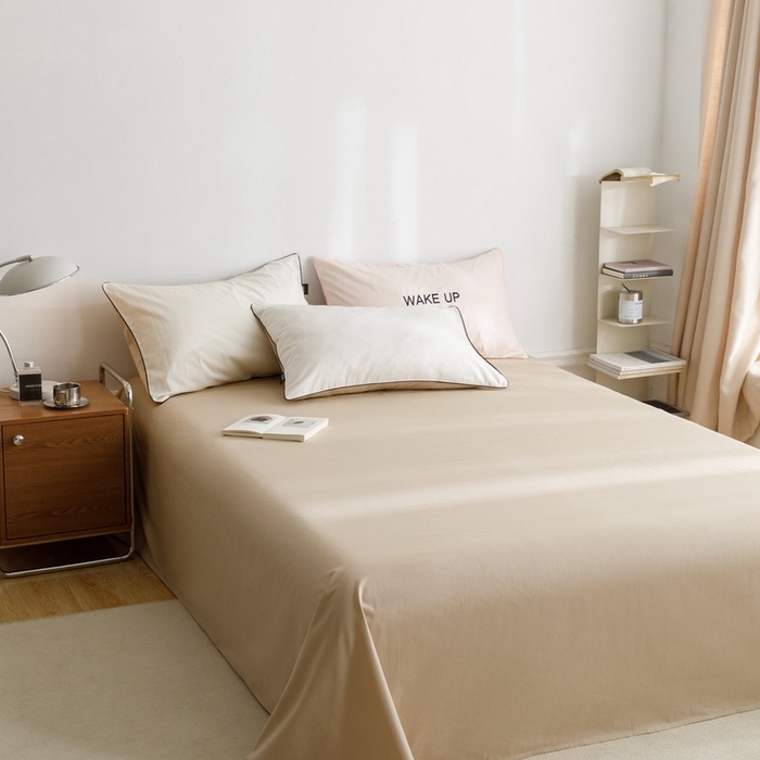 91家纺网 家纺一手货源 找家纺 卡姿家纺 2024春夏纯色双拼嵌绳款单床单—莫琳 莫琳 床单奶油棕