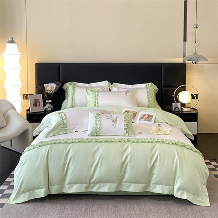 91家纺网 家纺一手货源 找家纺 （总）蓝米卡夫 2024新品-全棉芭莎韩系刺绣拼接宽边系列