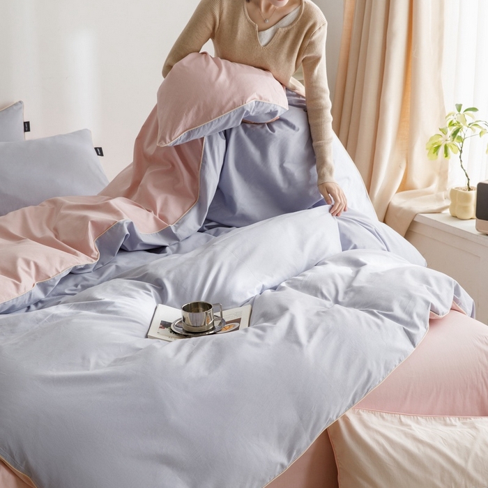 91家纺网 家纺一手货源 找家纺 卡姿家纺 2024春夏纯色双拼嵌绳款单被套—莫琳 莫琳 被套紫粉