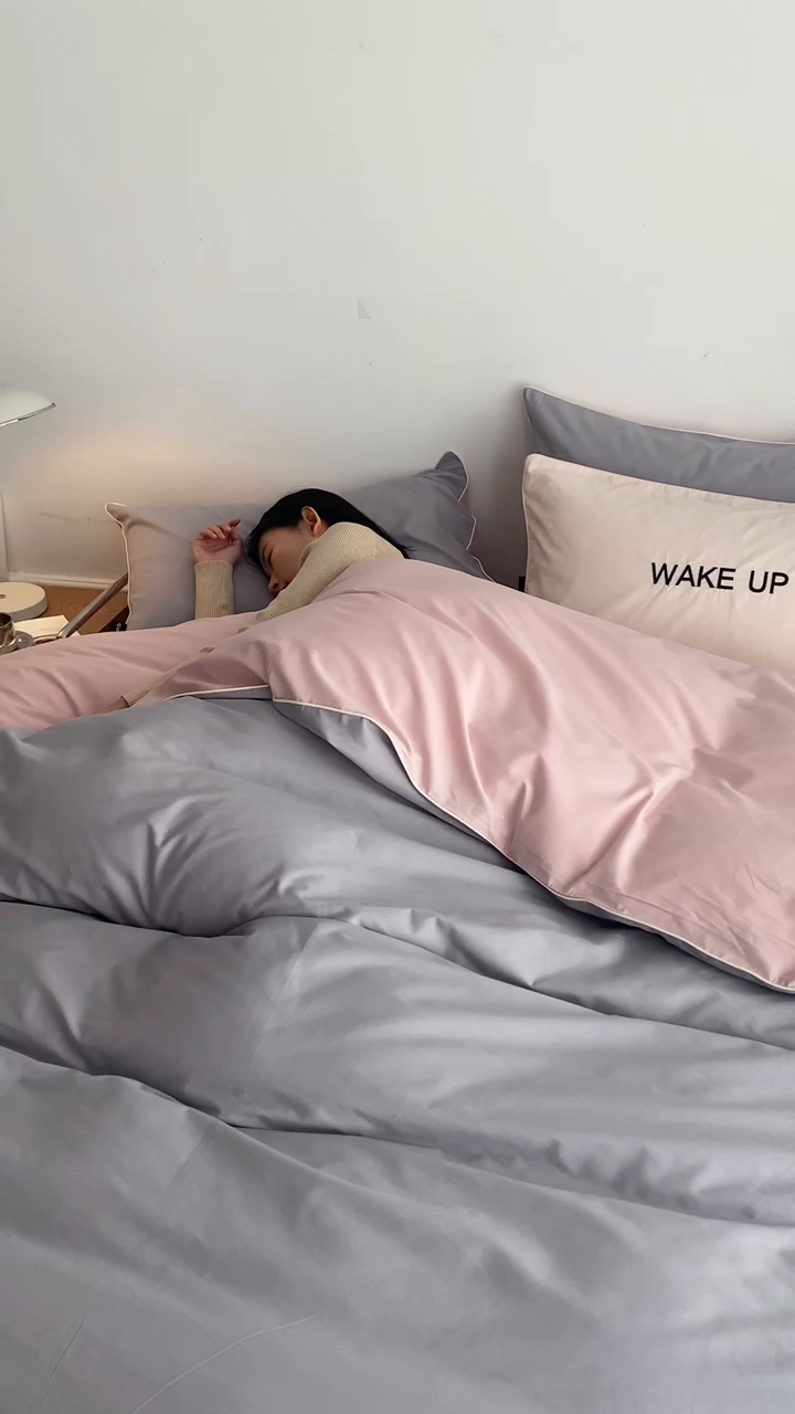 91家纺网 家纺一手货源 找家纺 卡姿家纺 2024春夏纯色双拼嵌绳款单被套—莫琳 莫琳 被套紫粉