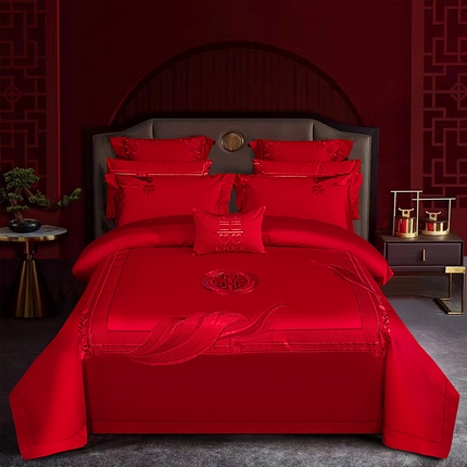 蒂爵 全棉纯棉新疆长绒棉系列多件套 大业有成（红）