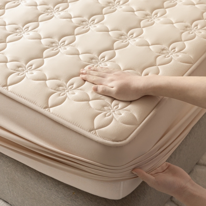 91家纺网 家纺一手货源 找家纺 （总）鑫钰 2024新款原棉大豆夹棉床笠-幸运花